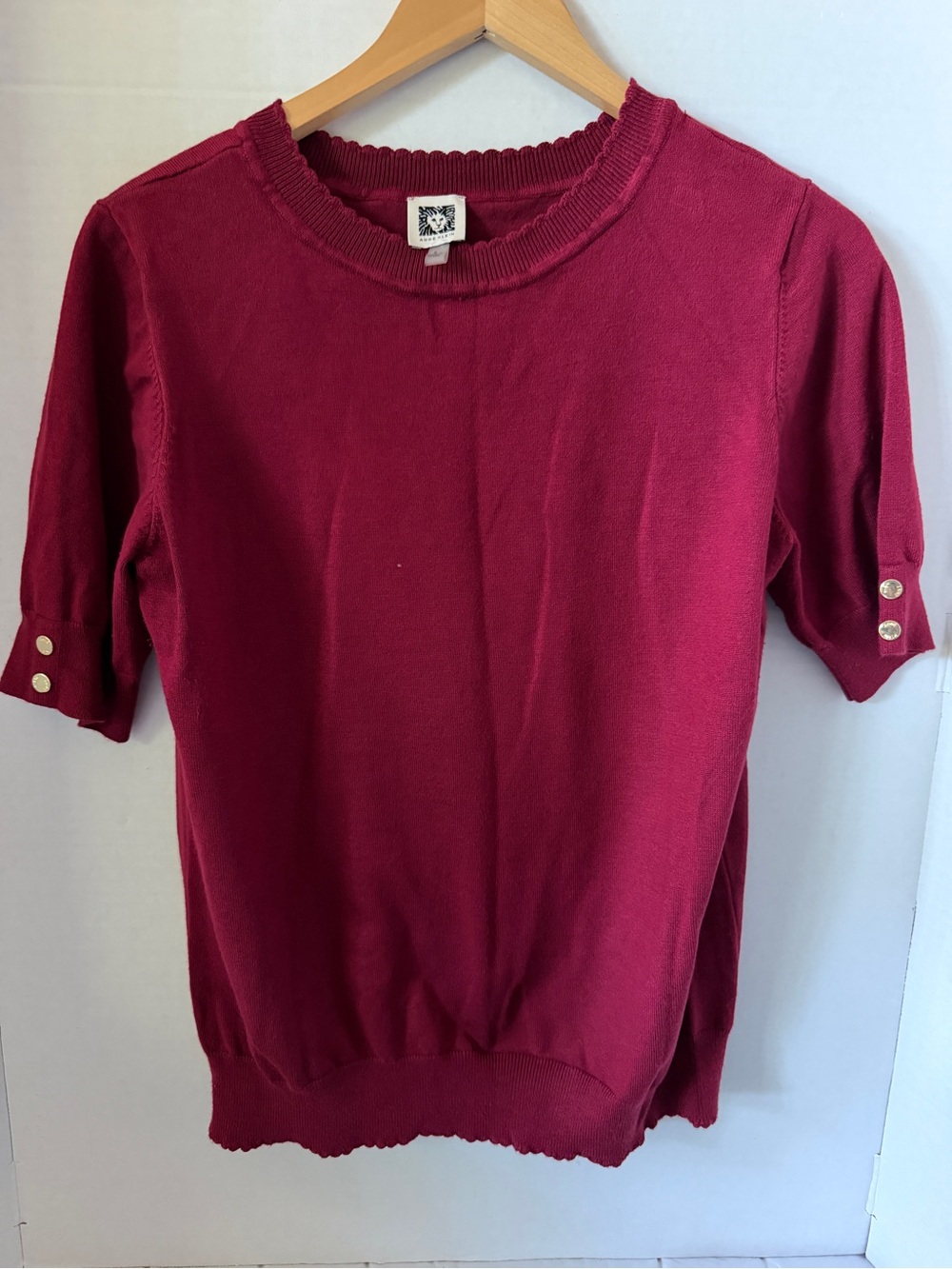 Anne Klein Short Sleeve Knit Top in Red Berry - L